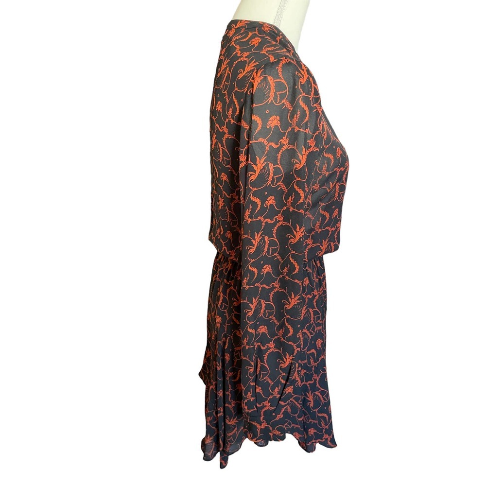 A.L.C. Womens V-Neck Floral Paisley Shirt Dress Long Sleeve Size 4 Black - Picture 5 of 8